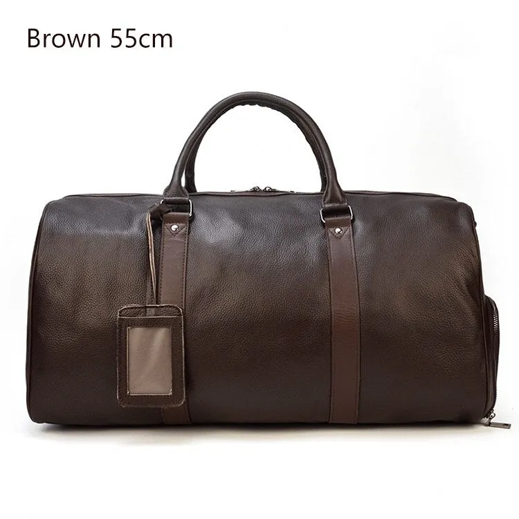 Natural Cowskin Travel Bags Waterproof Men&#39;s Leather Overnight Bag Handbag For Plane Luggage Men Male Weekend Bag Business 55cm