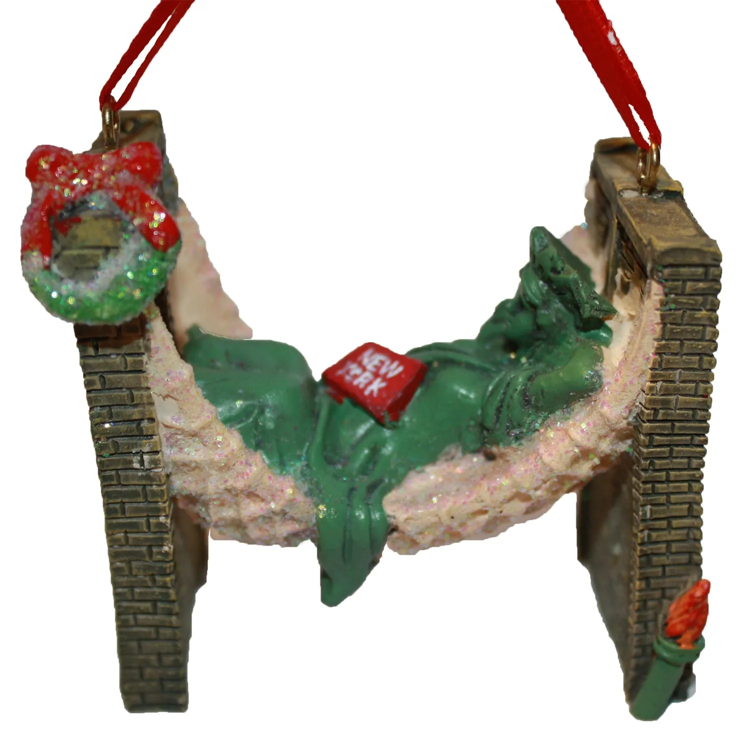 New York City Statue of Liberty Relaxing on Brooklyn Bridge Ornament, CC013