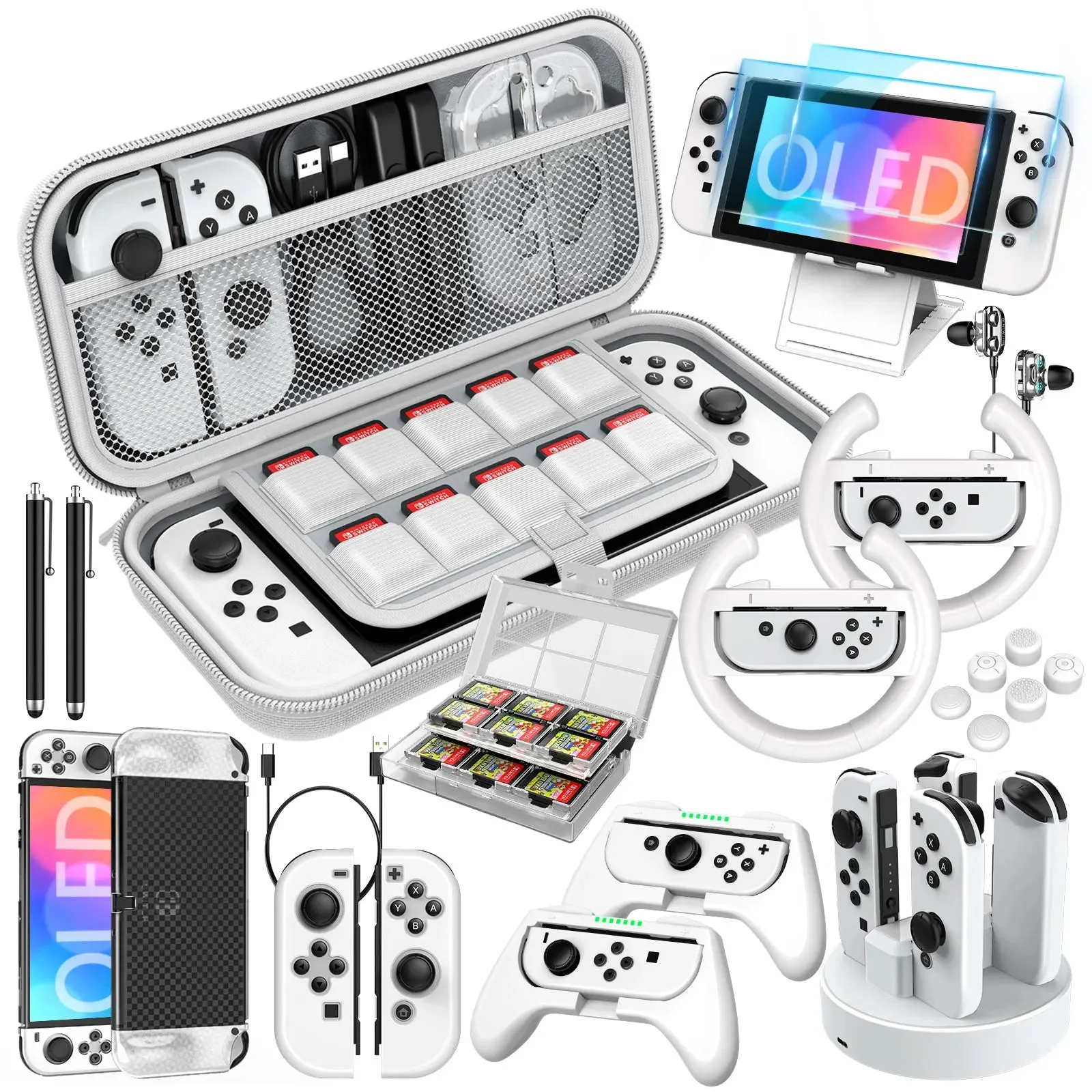 Nintendo Portable Handheld Biped Bag, Switch OLED 27 in 1 Gift Bag, with Screen Tempered Film Handle and Other Accessories