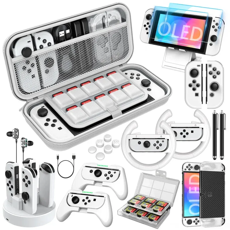 Nintendo Portable Handheld Biped Bag, Switch OLED 27 in 1 Gift Bag, with Screen Tempered Film Handle and Other Accessories