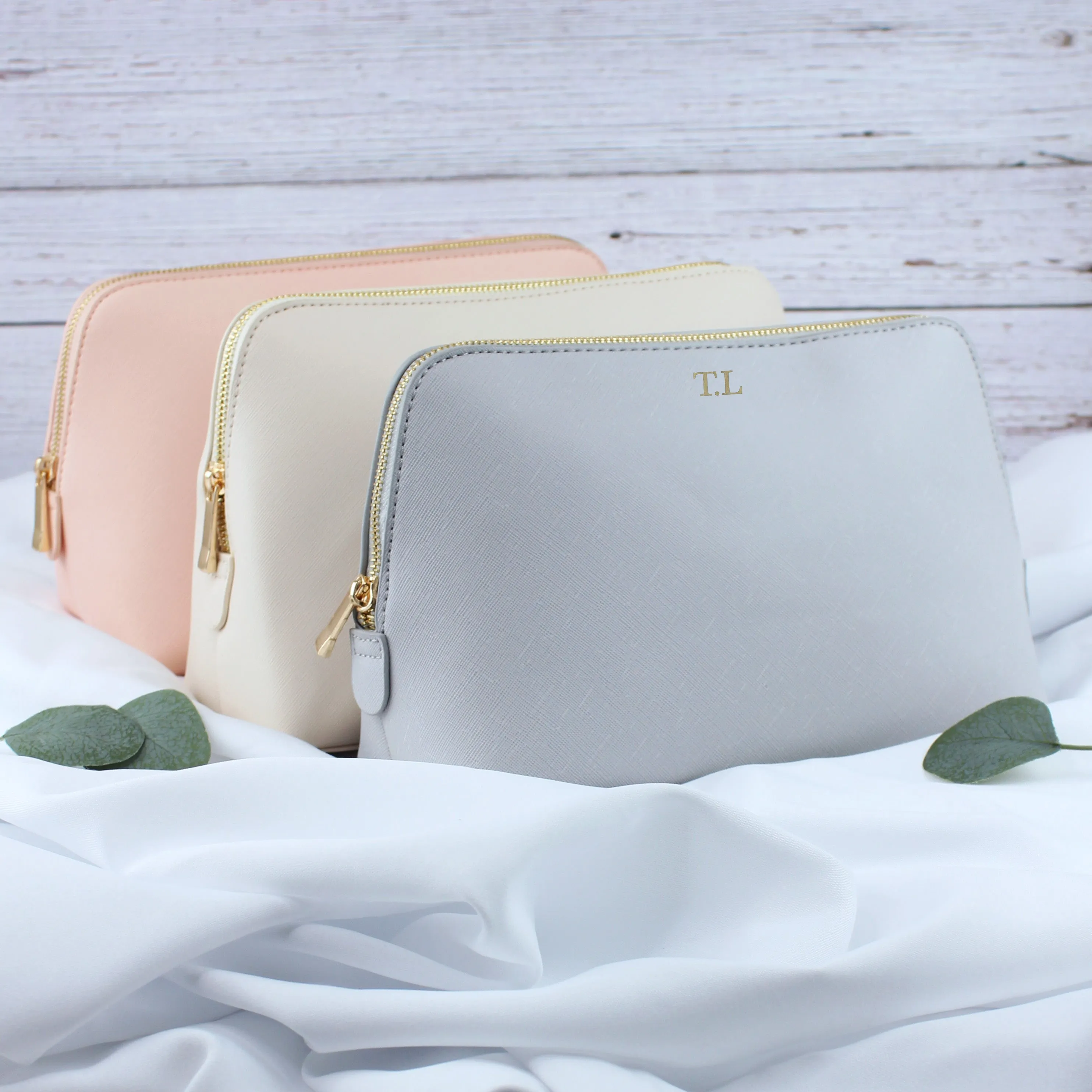 Personalised Large PU Leather Make Up Bag with Initials