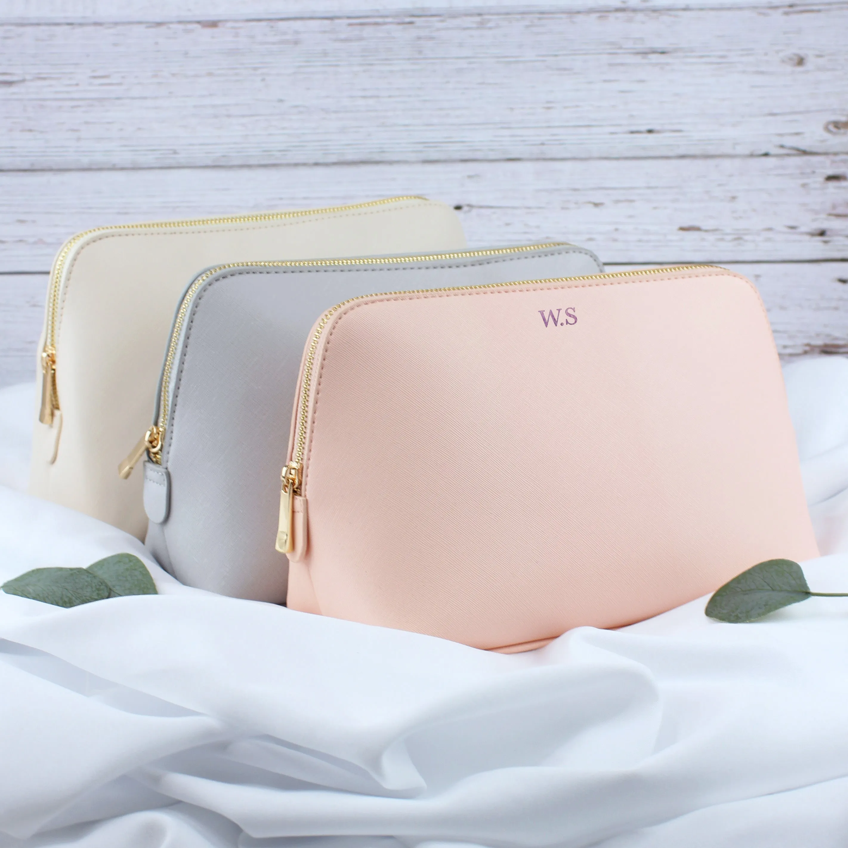Personalised Large PU Leather Make Up Bag with Initials