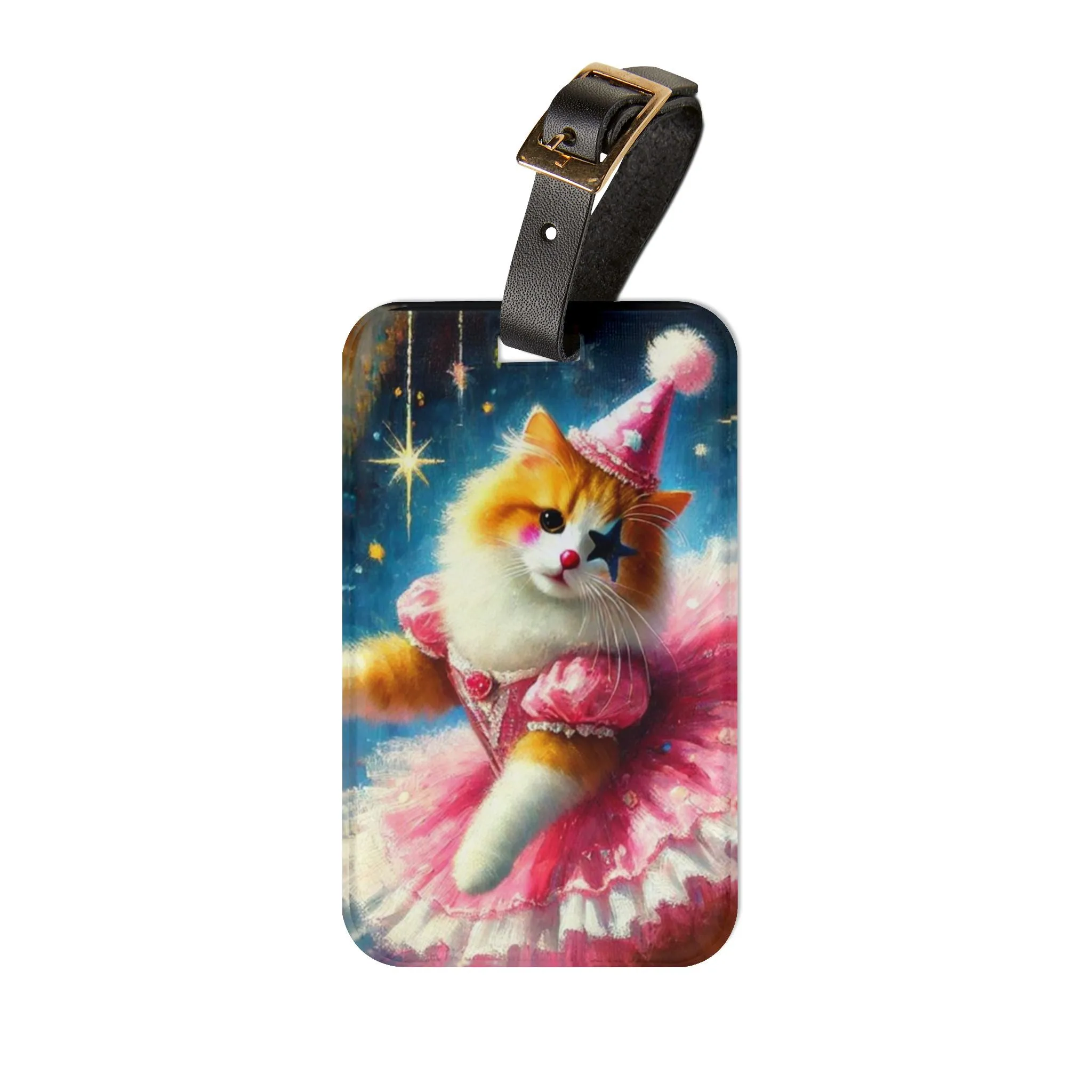 Pink Cat Clown - Circus - Luggage Tag - Travel Gift