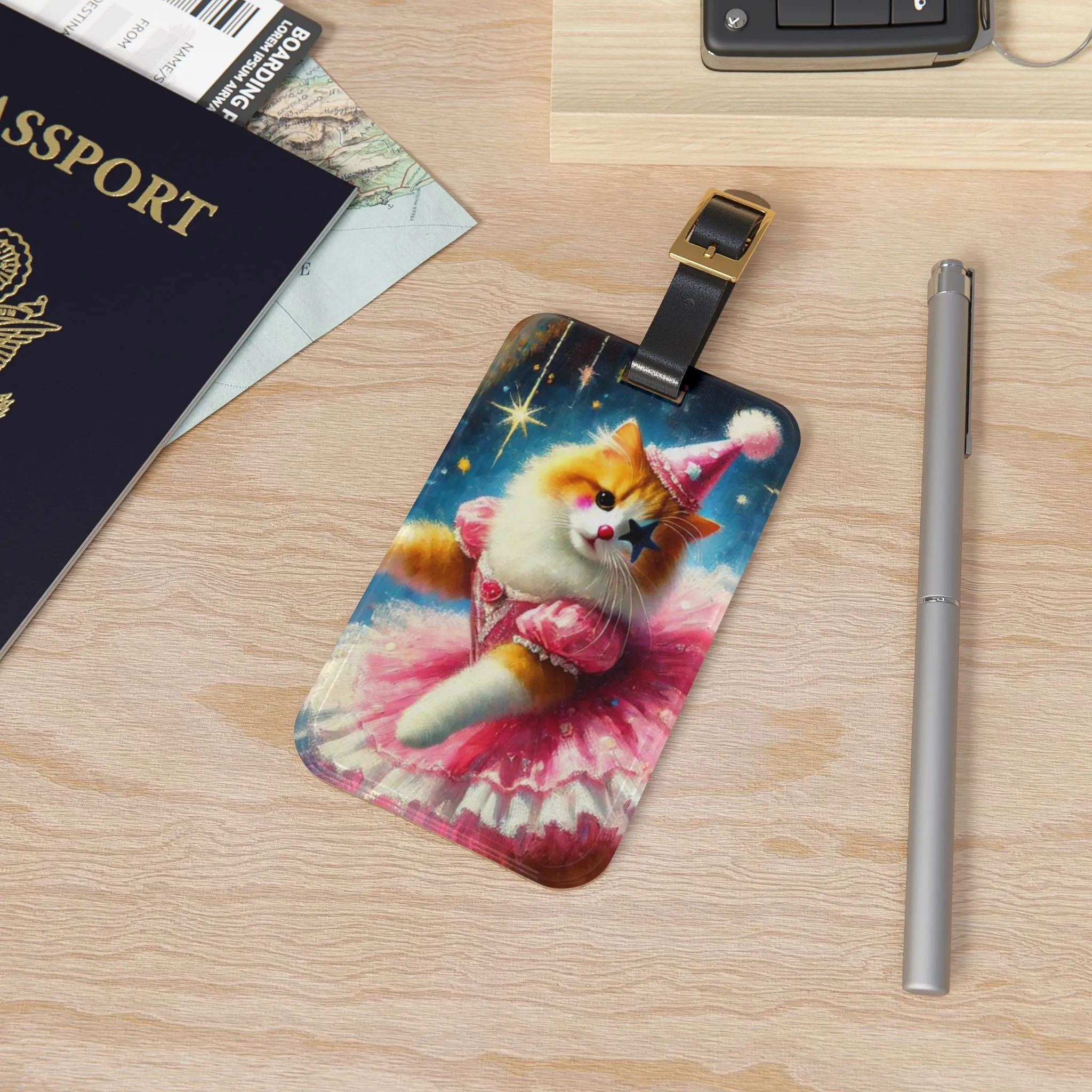 Pink Cat Clown - Circus - Luggage Tag - Travel Gift