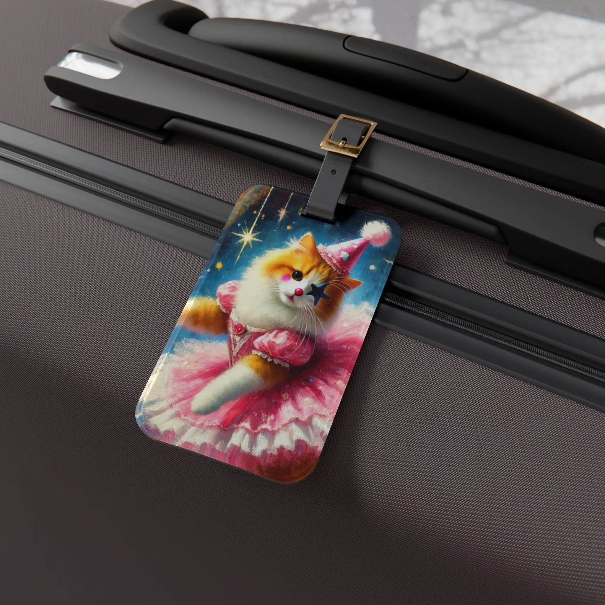 Pink Cat Clown - Circus - Luggage Tag - Travel Gift