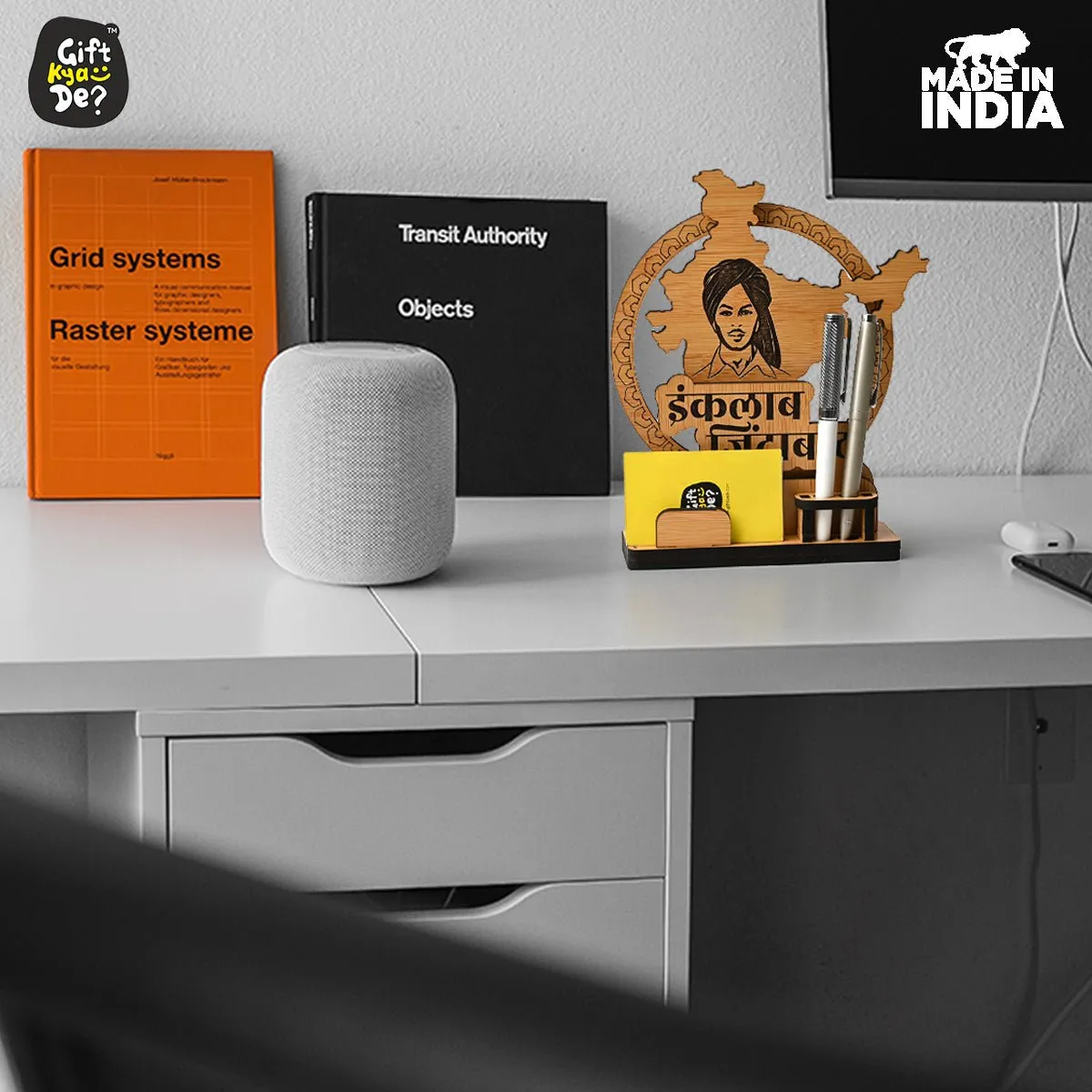 Political Pen Stand and Card Holder | Gandhi Ji, Ambedkar Ji & Bhagat Singh Ji  | Wise Quotes | Mementos