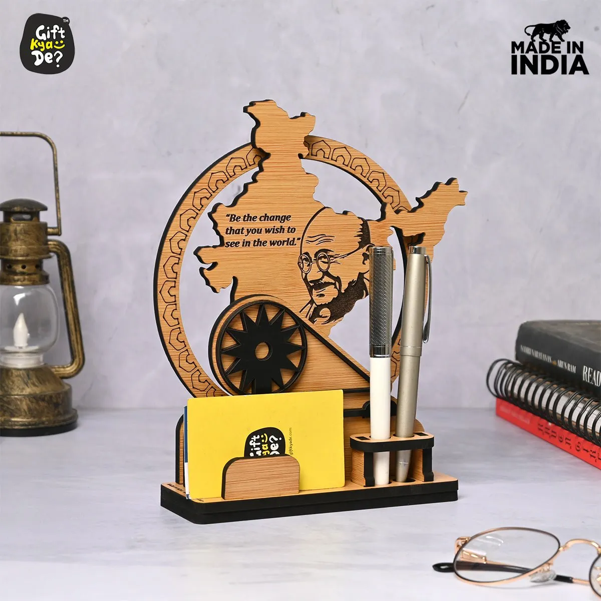 Political Pen Stand and Card Holder | Gandhi Ji, Ambedkar Ji & Bhagat Singh Ji  | Wise Quotes | Mementos