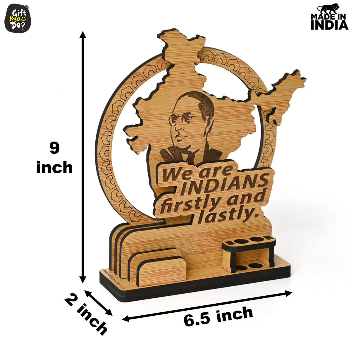 Political Pen Stand and Card Holder | Gandhi Ji, Ambedkar Ji & Bhagat Singh Ji  | Wise Quotes | Mementos