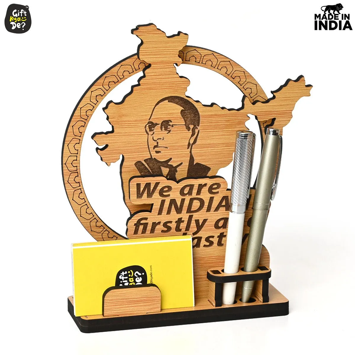 Political Pen Stand and Card Holder | Gandhi Ji, Ambedkar Ji & Bhagat Singh Ji  | Wise Quotes | Mementos