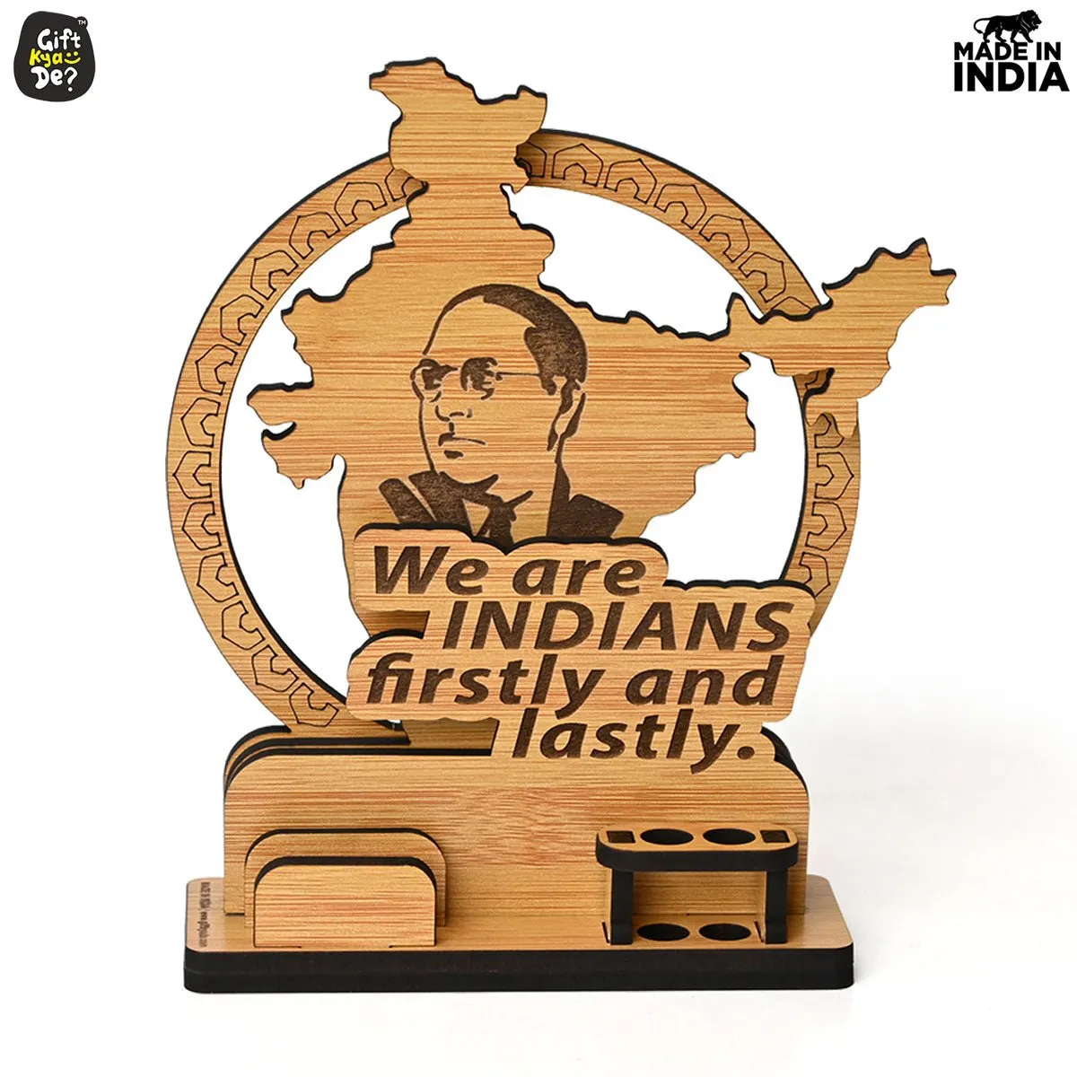 Political Pen Stand and Card Holder | Gandhi Ji, Ambedkar Ji & Bhagat Singh Ji  | Wise Quotes | Mementos