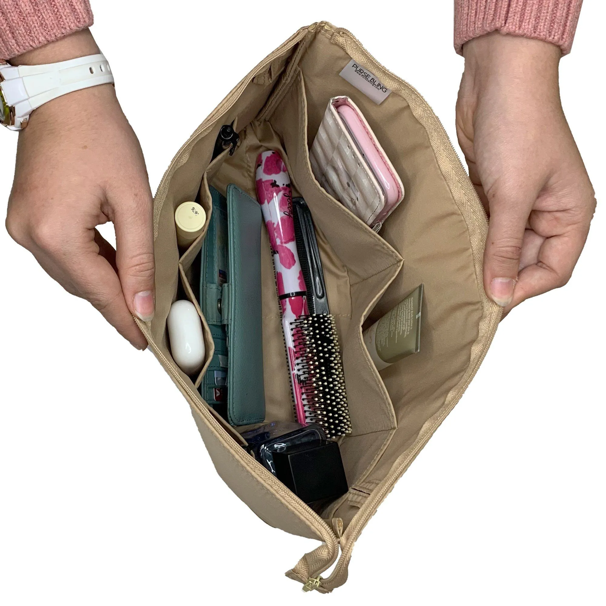 Purse Bling Slim Purse Organizer Insert with Zipper - Extra Jumbo
