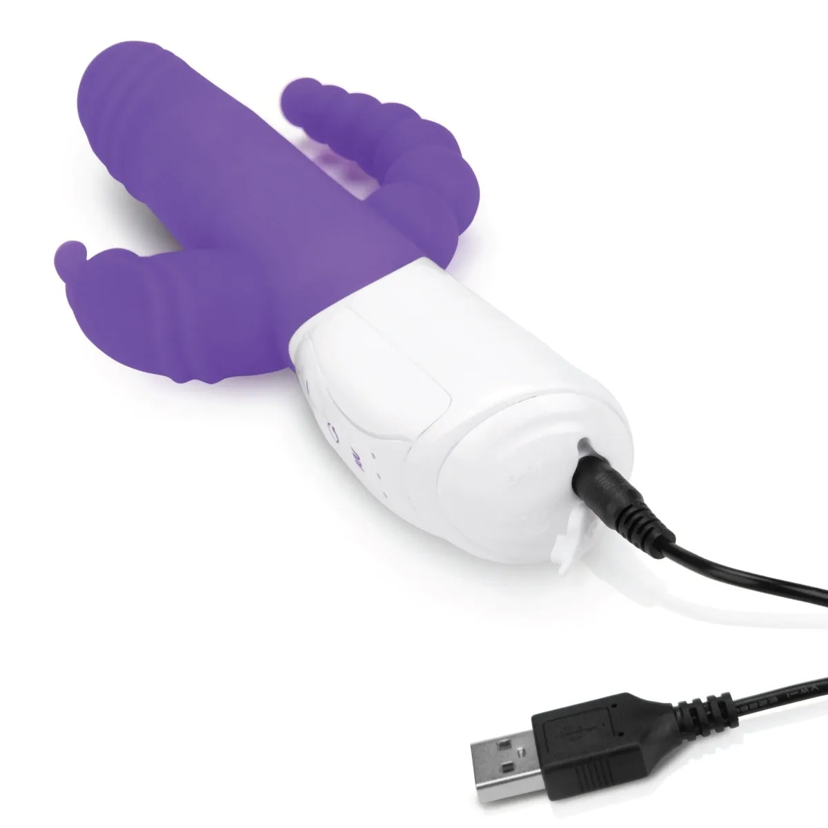 Rabbit Essentials Double Penetration Rabbit Vibrator With Rotating Shaft Purple