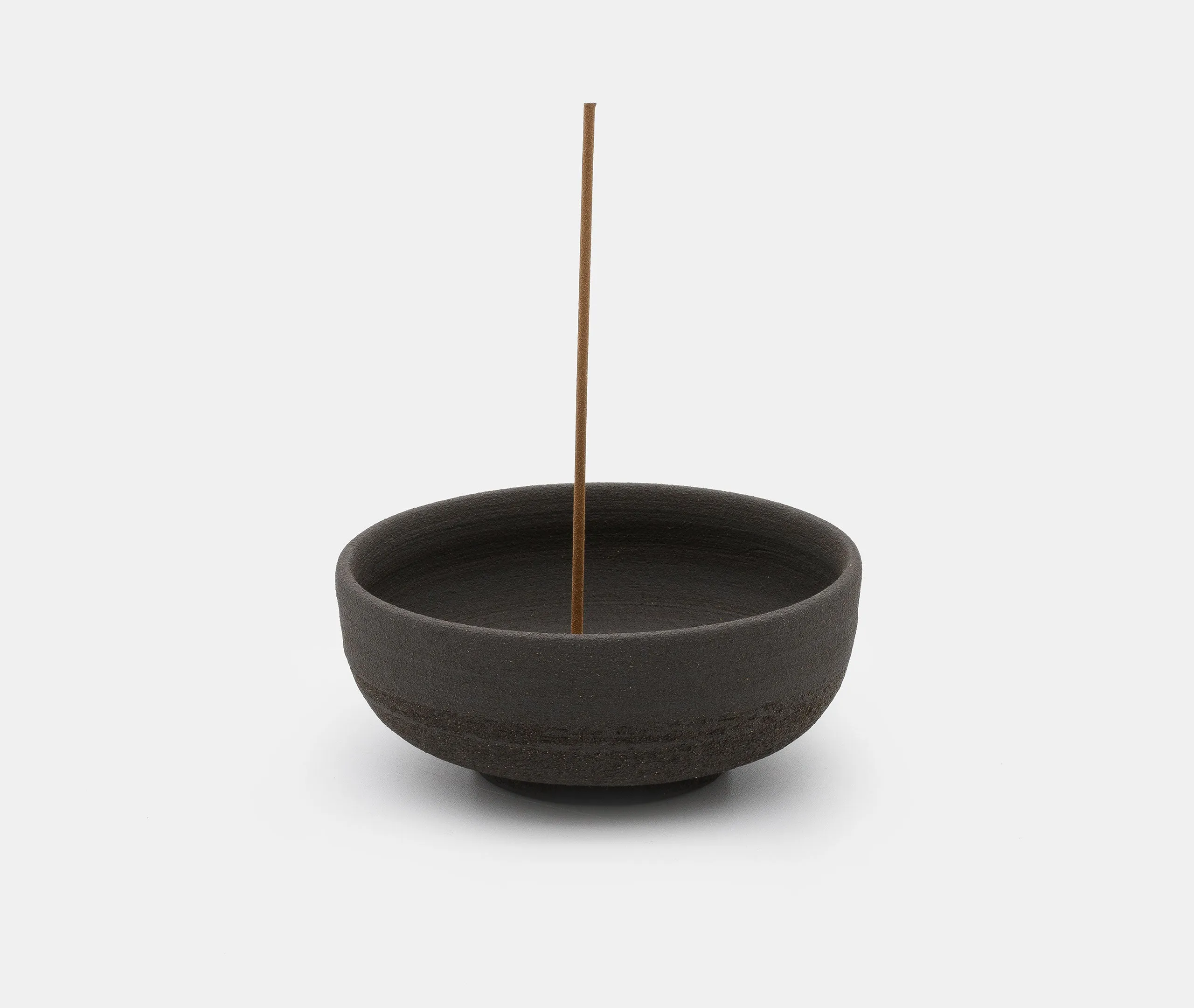 Raw Black Stoneware Incense Bowl with Gold Dome