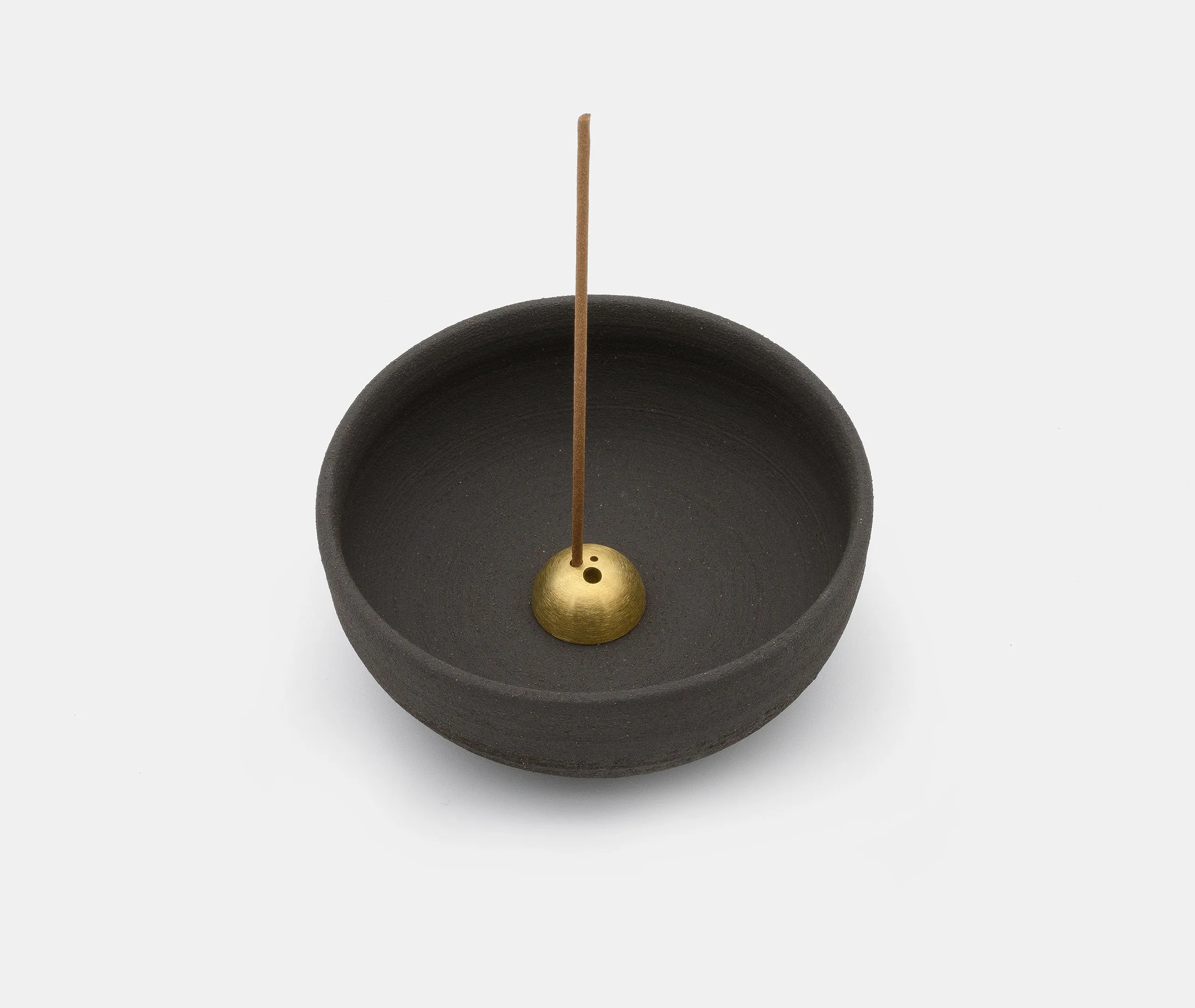 Raw Black Stoneware Incense Bowl with Gold Dome
