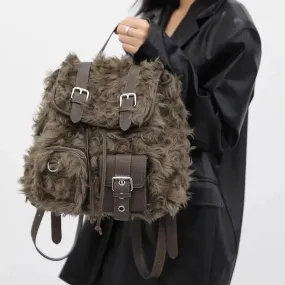 Retro Backpack Bags Plush Large Capacity Bag
