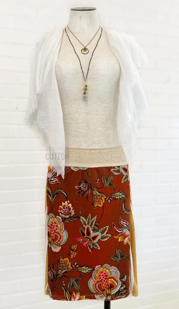 Rust Camel Paisley Funky Knit Skirt