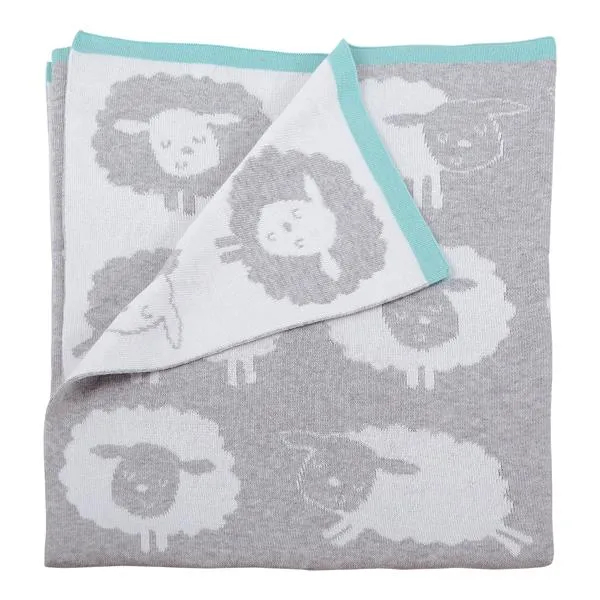 Silver Cloud Counting Sheep Pram Moses Blanket Knitted