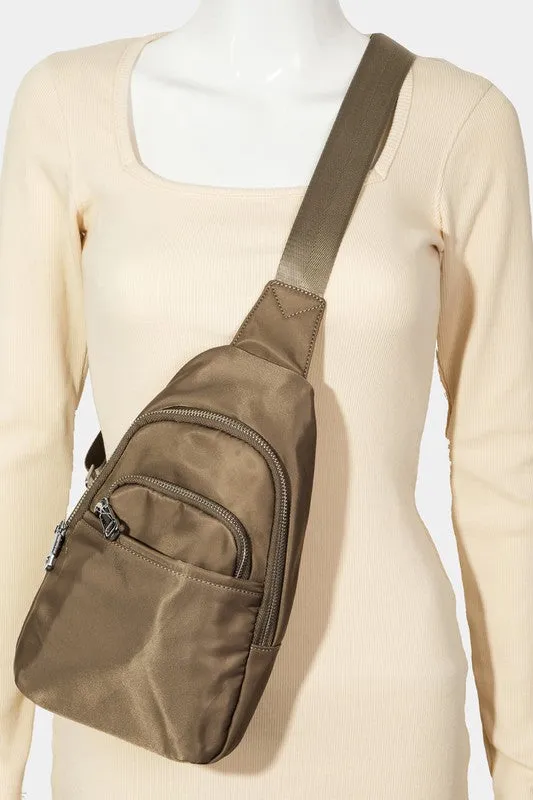 Solid Color Nylon Sling Bag