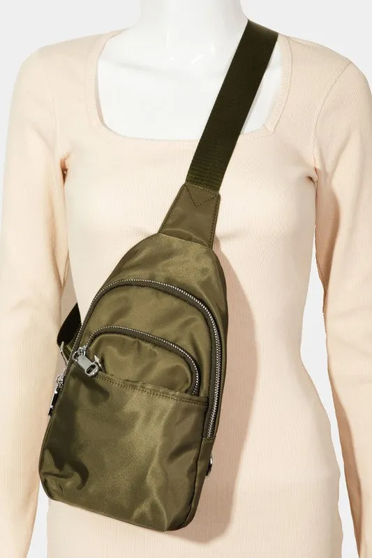 Solid Color Nylon Sling Bag