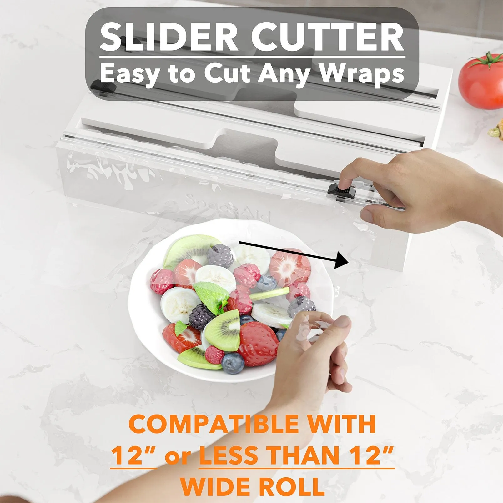 SpaceAid WrapNeat 3 in 1 Foil and Plastic Wrap Dispenser with Cutter and Labels, White