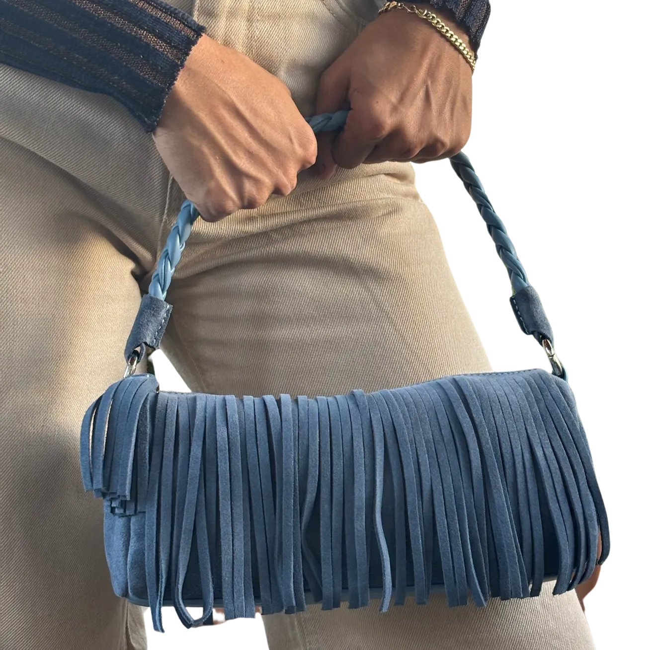 Spirulina Fringe Cylinder Hand Bag