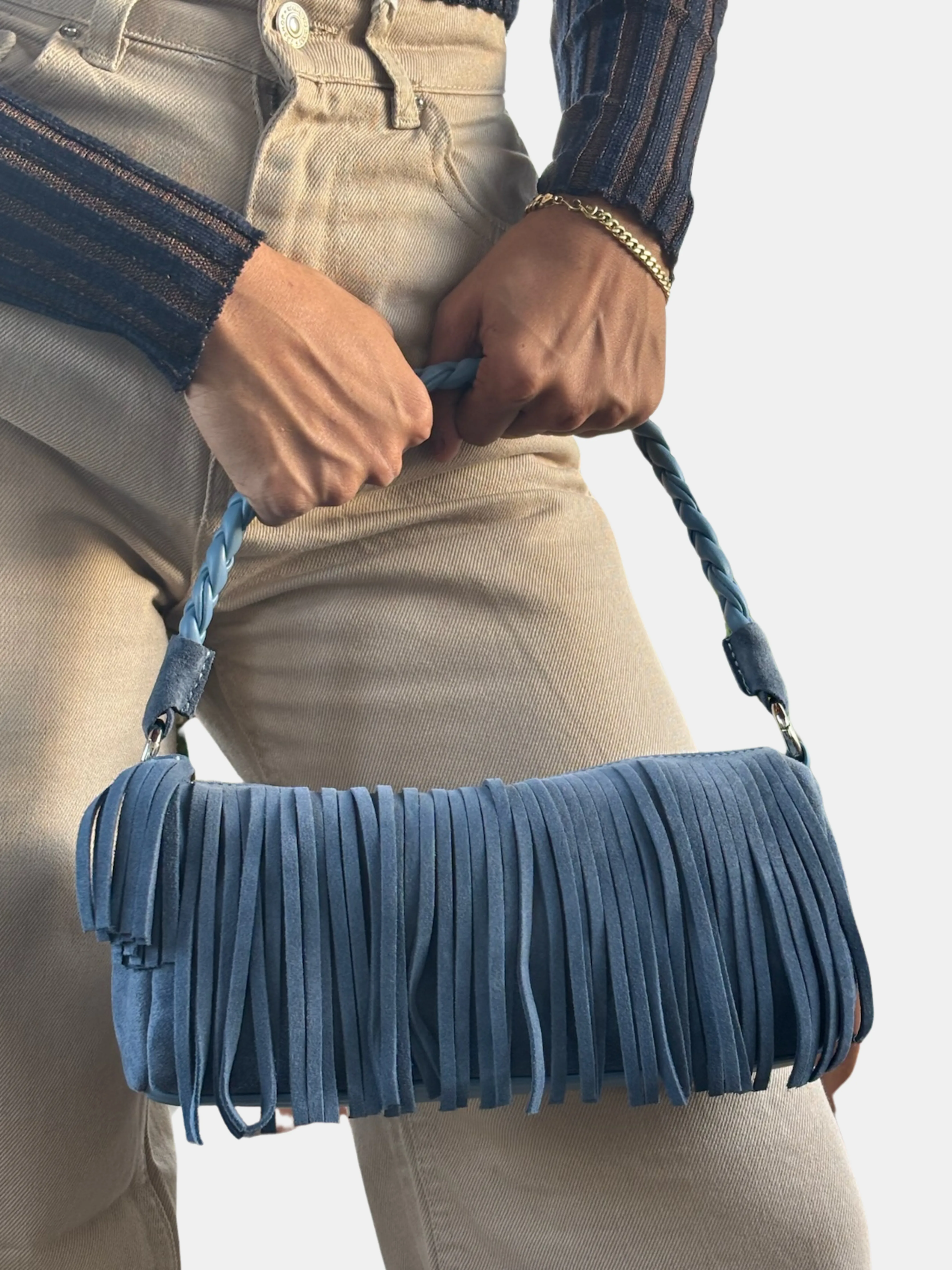 Spirulina Fringe Cylinder Hand Bag