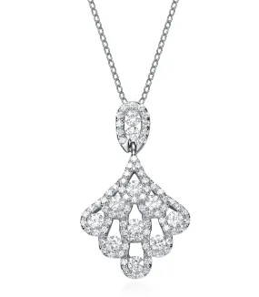 Sterling Silver White Gold Plated with Clear Cubic Zirconia Chandelier Like Pendant Necklace