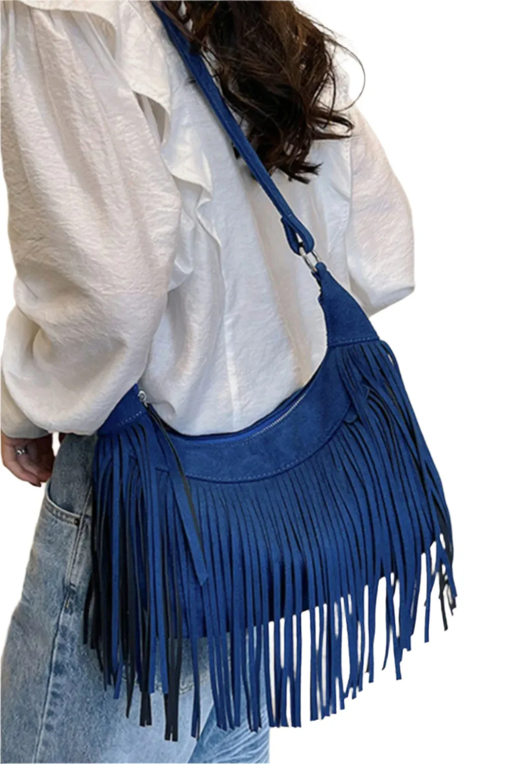 Suede Fringe Adjustable Strap Shoulder Bag