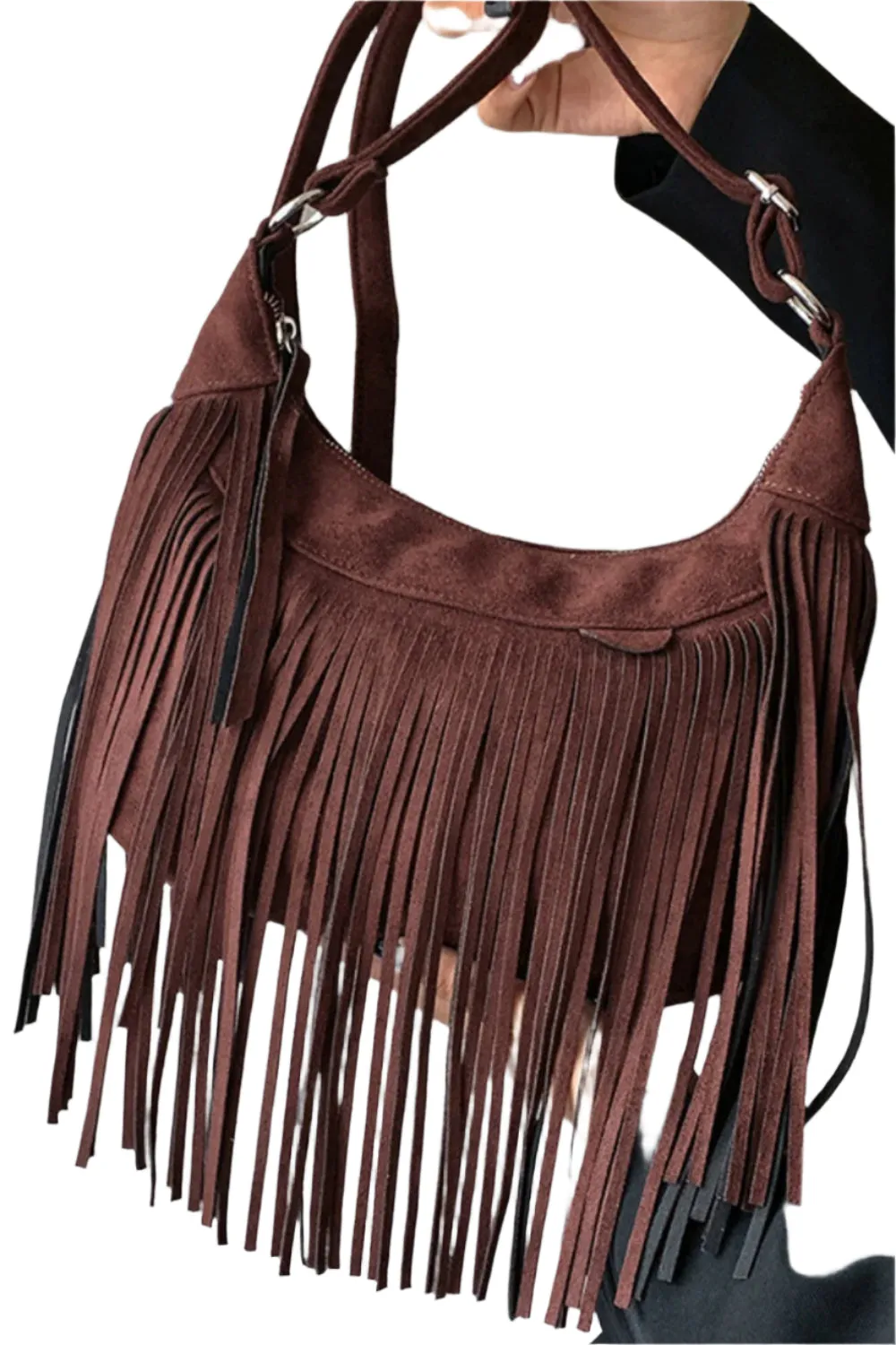 Suede Fringe Adjustable Strap Shoulder Bag