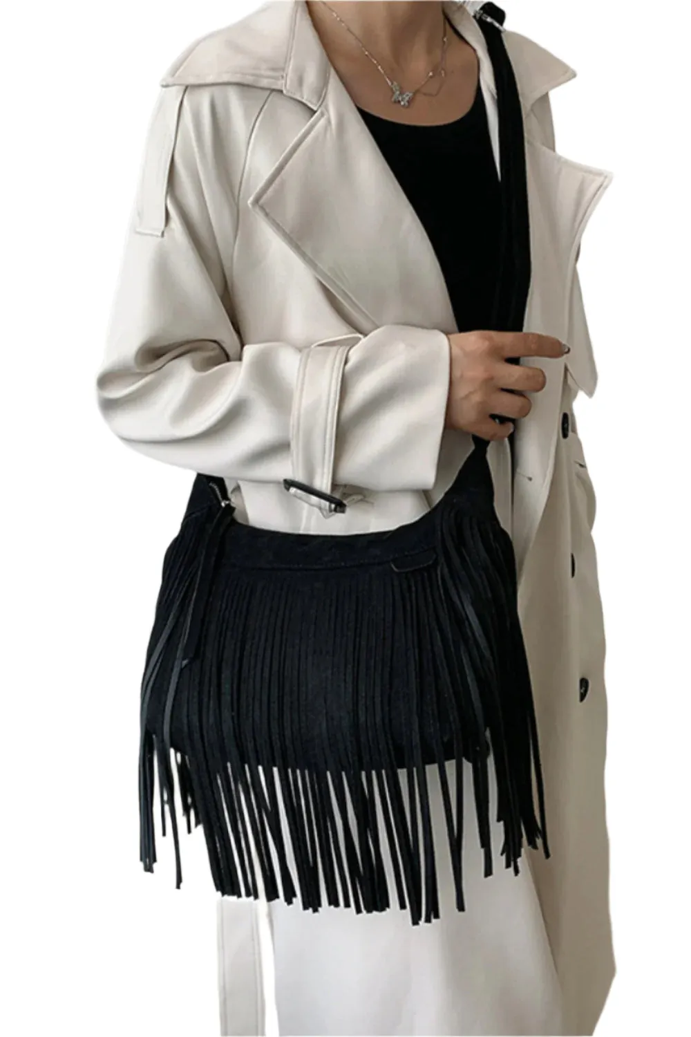 Suede Fringe Adjustable Strap Shoulder Bag