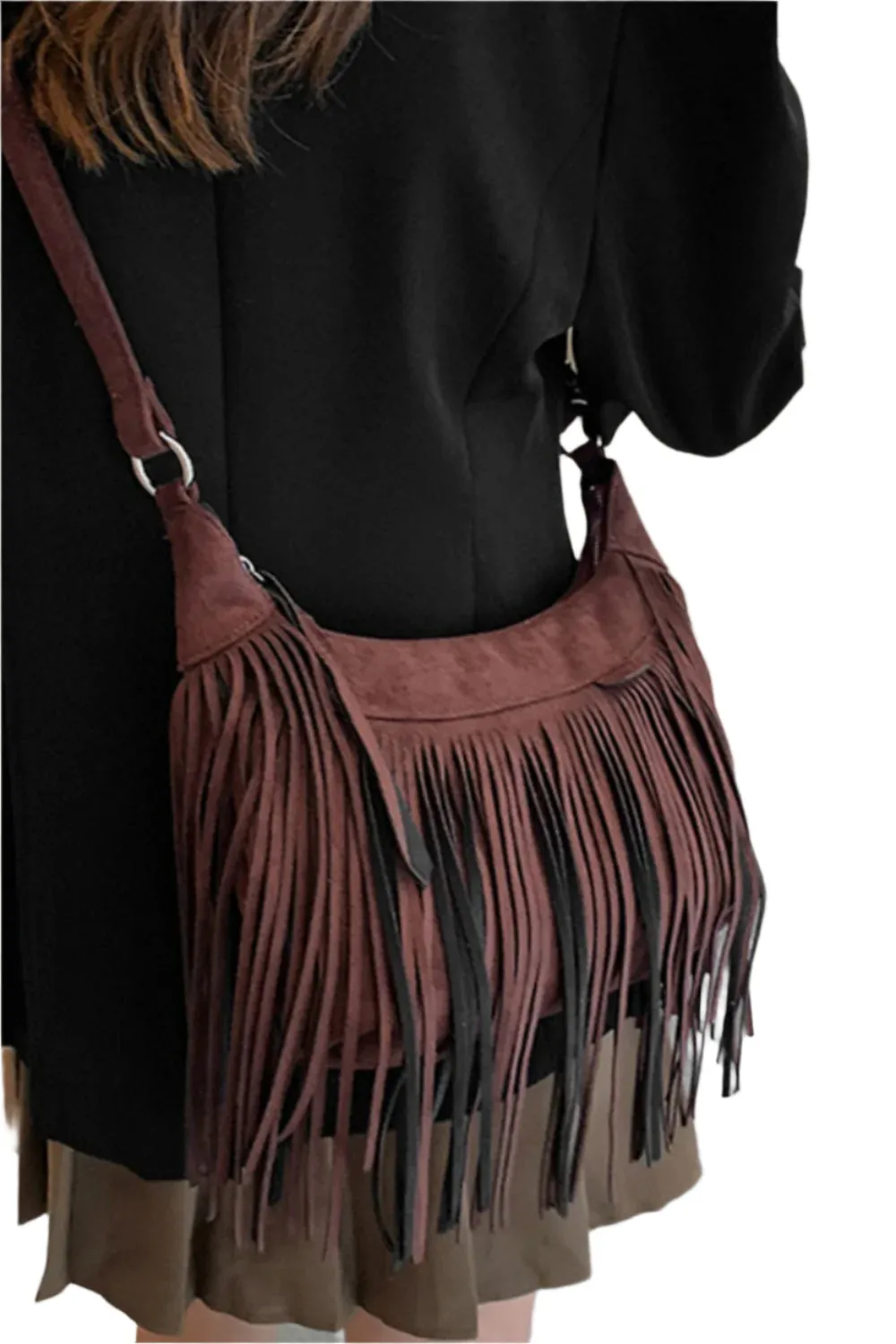 Suede Fringe Adjustable Strap Shoulder Bag