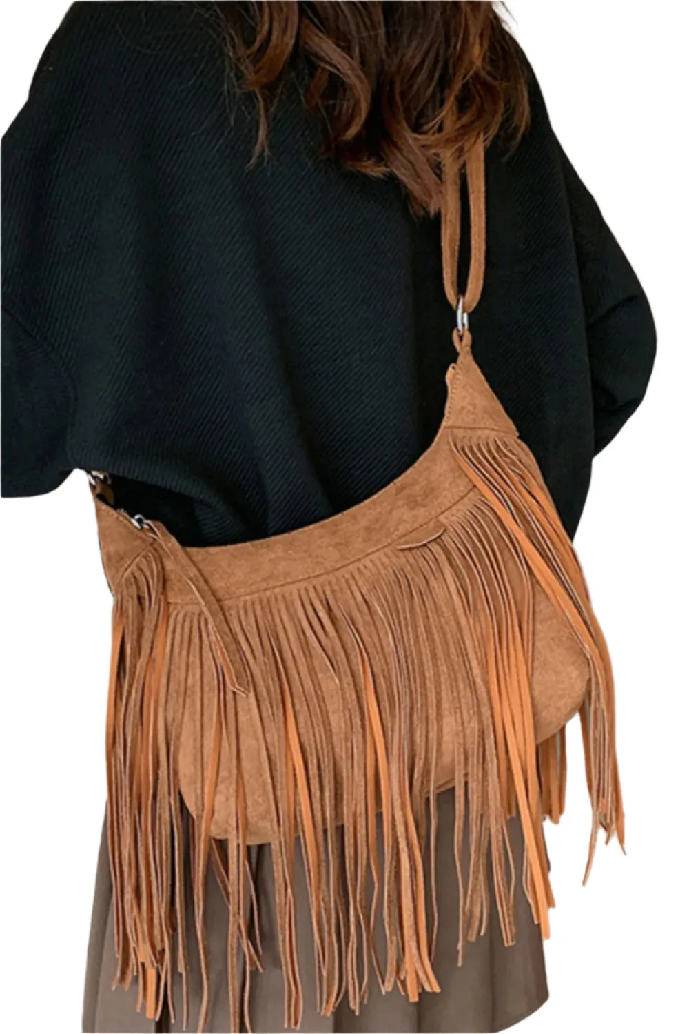 Suede Fringe Adjustable Strap Shoulder Bag