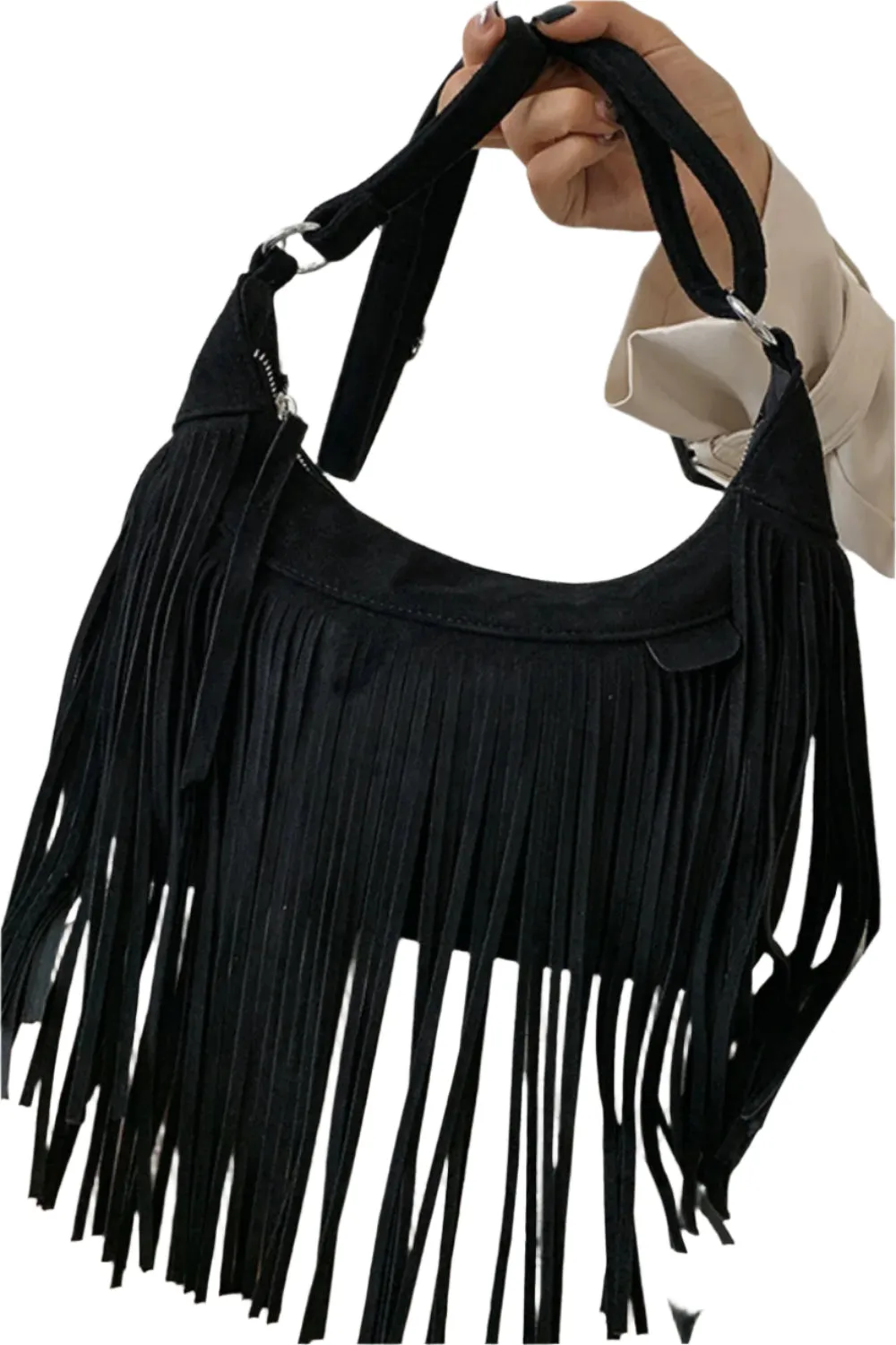 Suede Fringe Adjustable Strap Shoulder Bag
