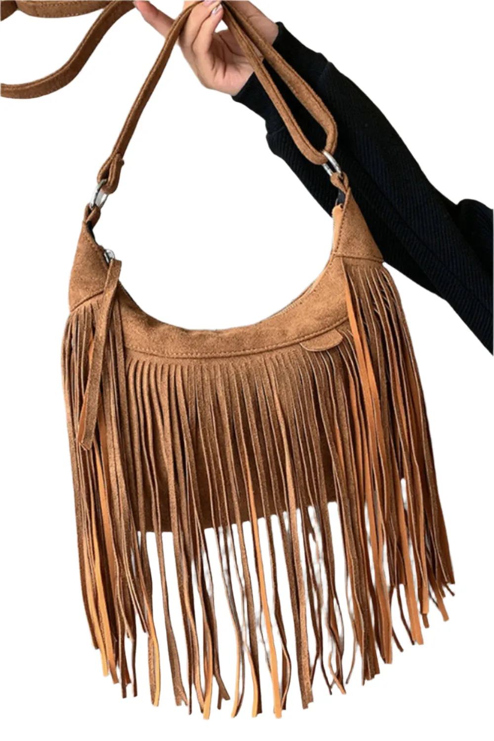 Suede Fringe Adjustable Strap Shoulder Bag