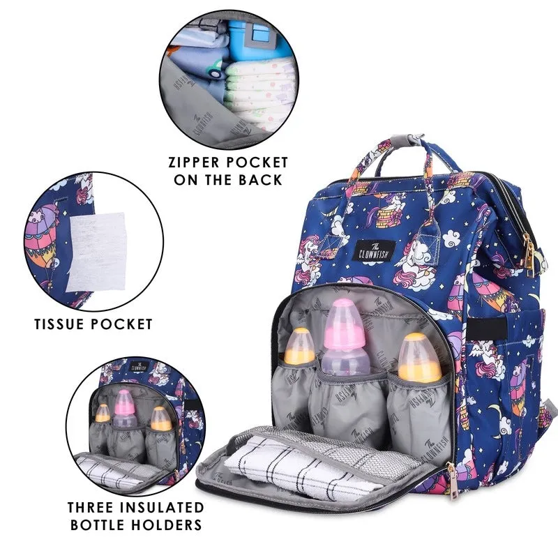 THE CLOWNFISH Baby On Board Series Multipurpose Diaper Bag/Backpack/Nappy Bag/Handbag/Maternity Bag For Baby Essentials with Bottle Organizer & Tissues Dispensing Pocket in Polyester (Dark Blue)