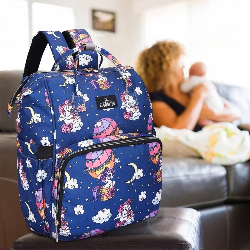 THE CLOWNFISH Baby On Board Series Multipurpose Diaper Bag/Backpack/Nappy Bag/Handbag/Maternity Bag For Baby Essentials with Bottle Organizer & Tissues Dispensing Pocket in Polyester (Dark Blue)