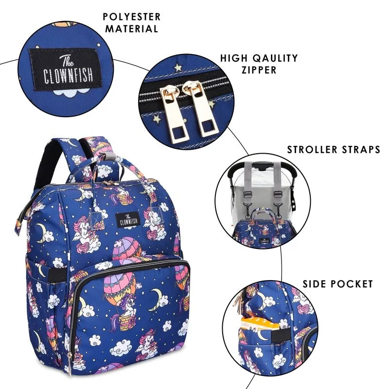 THE CLOWNFISH Baby On Board Series Multipurpose Diaper Bag/Backpack/Nappy Bag/Handbag/Maternity Bag For Baby Essentials with Bottle Organizer & Tissues Dispensing Pocket in Polyester (Dark Blue)