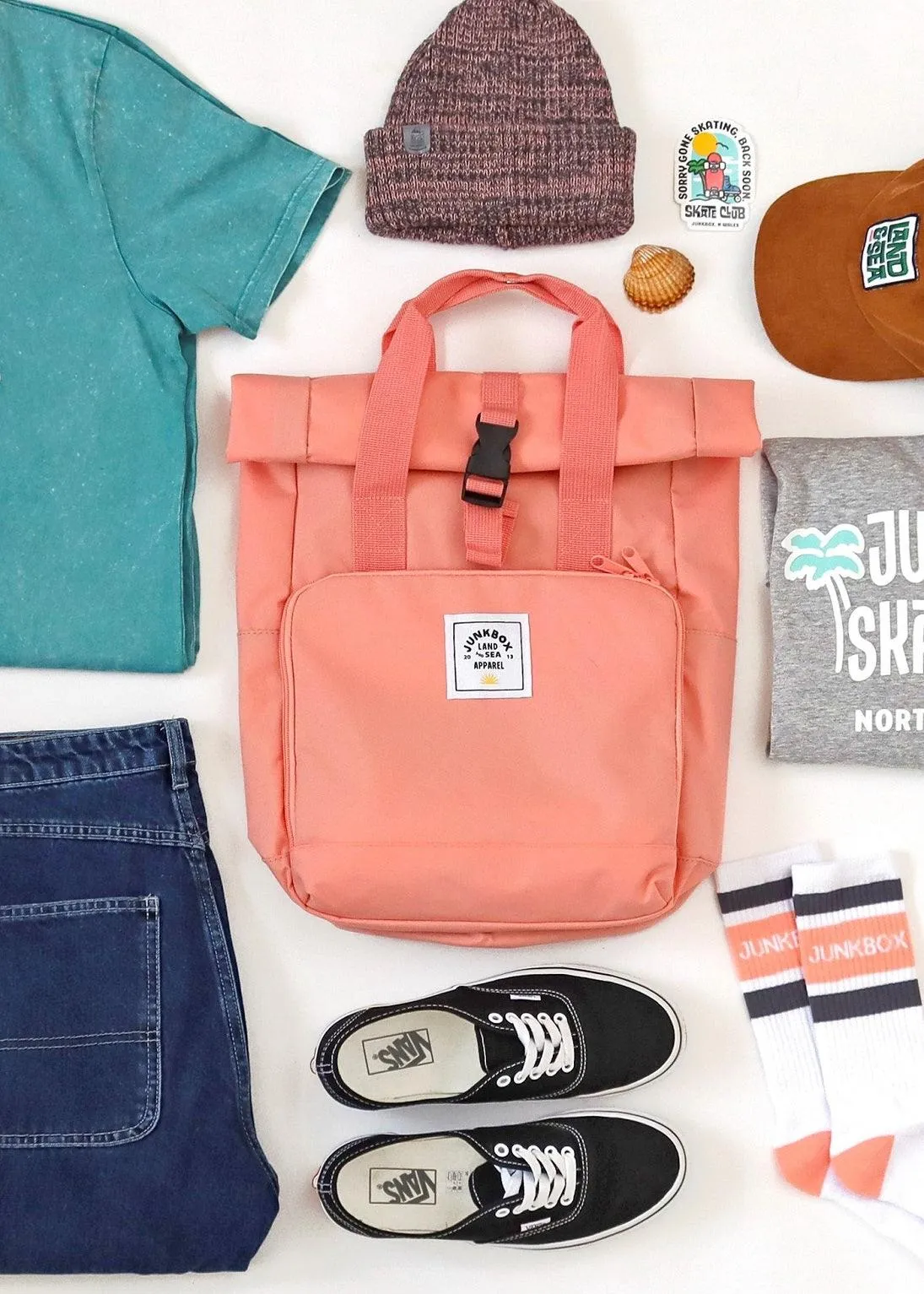 'The Everyday' Recycled Roll-Top Backpack in Coral