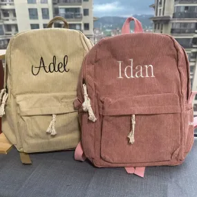 Uniwim Kids Backpack, Embroidered Corduroy Backpack,Back to School, Kid name backpack,school bag college,toddler,with name