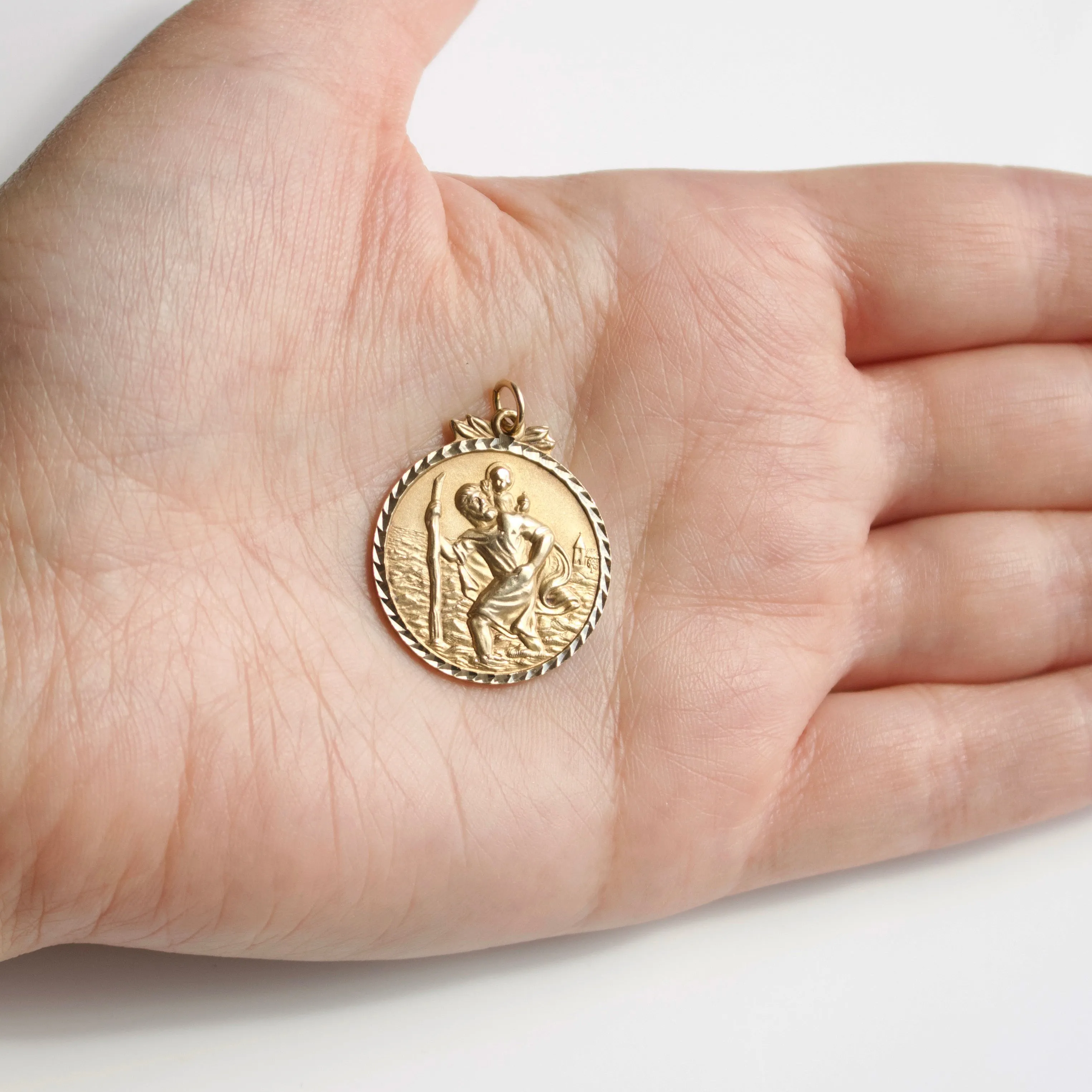 Vintage 9k Solid Yellow Gold St. Christopher Pendant
