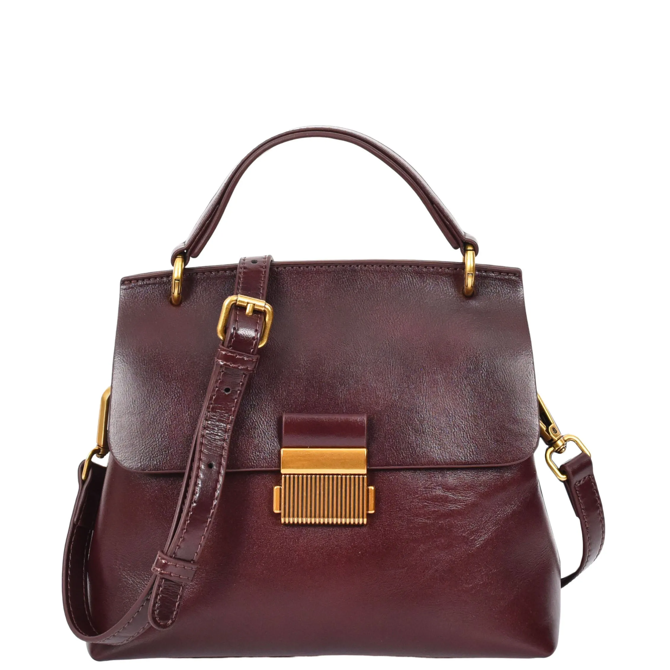 Womens Real Leather Handbag Small Evening Outgoing Fashion Tote Bag A776 Brown