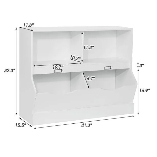 Wooden 4 Cube Storage Organizer Kids Bookcase Bookshelves Storage Organizer for Home Bedroom, Eco-Friendly and Non-Toxic