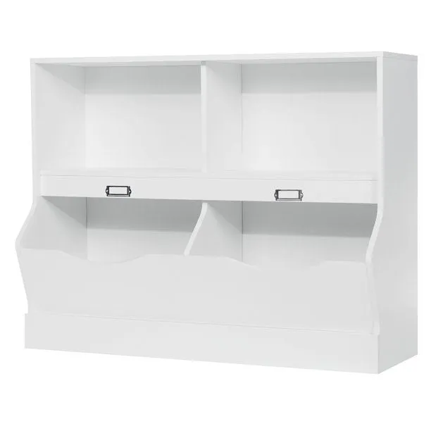 Wooden 4 Cube Storage Organizer Kids Bookcase Bookshelves Storage Organizer for Home Bedroom, Eco-Friendly and Non-Toxic