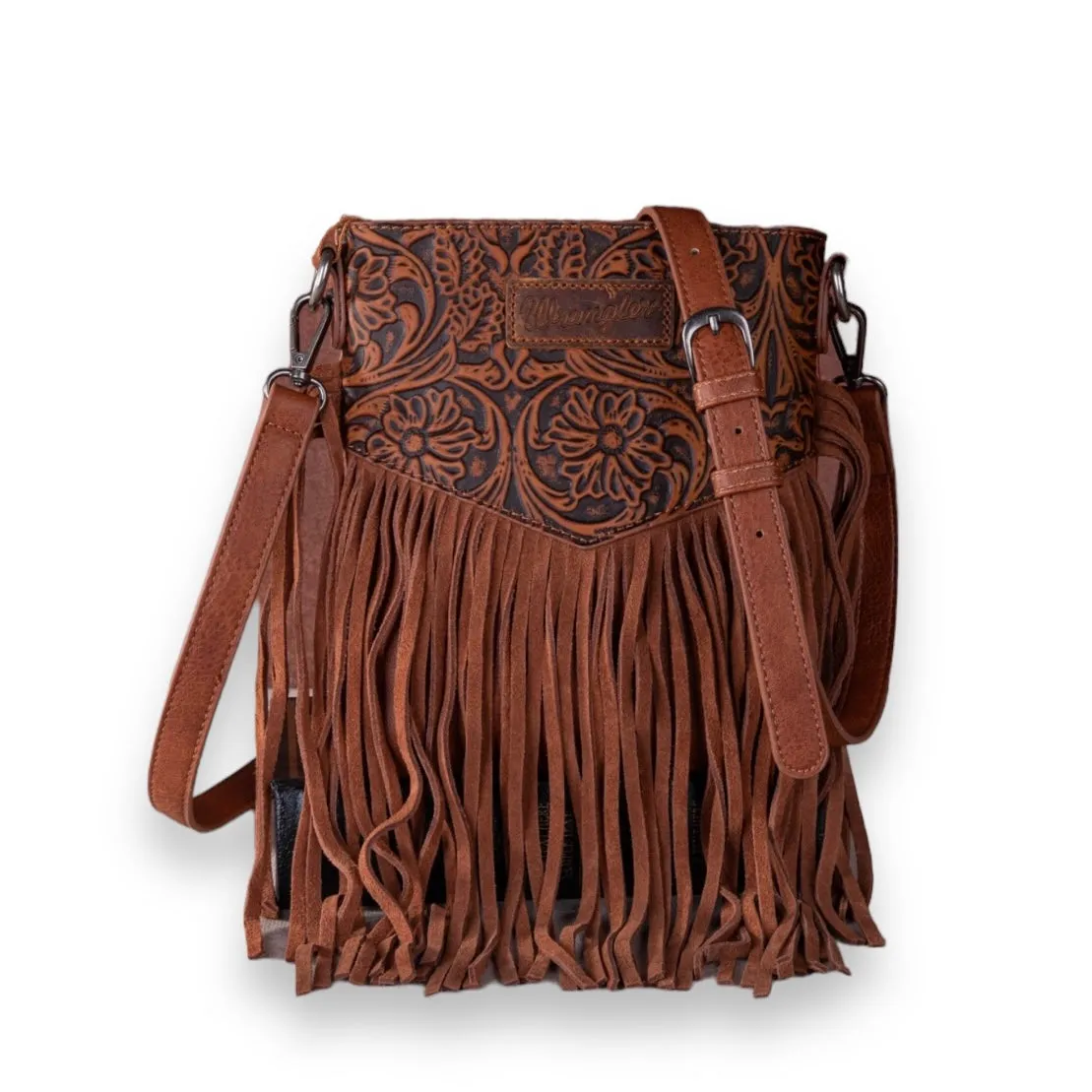 Wrangler Vintage Floral Embossed Fringe Crossbody - Brown