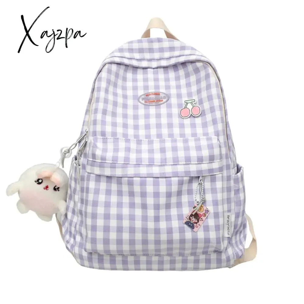 Xajzpa - Fashion Lady Cute Lattice Backpack Women Kawaii Laptop New Bag Female College Plaid Backpack Girl Cool Travel Student Bag Trendy