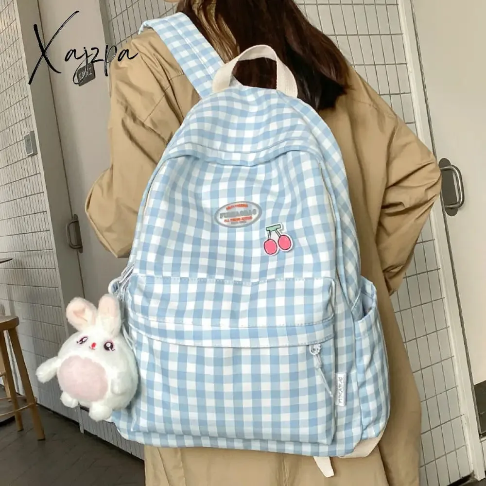 Xajzpa - Fashion Lady Cute Lattice Backpack Women Kawaii Laptop New Bag Female College Plaid Backpack Girl Cool Travel Student Bag Trendy
