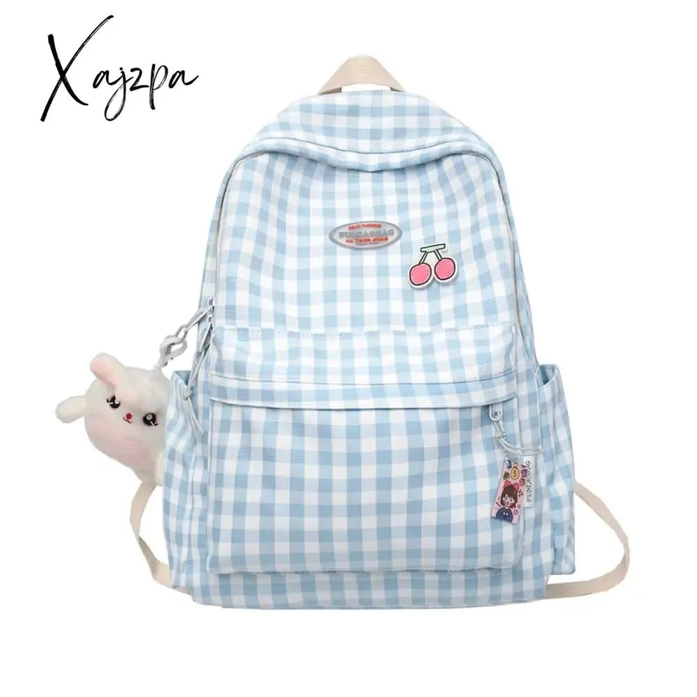 Xajzpa - Fashion Lady Cute Lattice Backpack Women Kawaii Laptop New Bag Female College Plaid Backpack Girl Cool Travel Student Bag Trendy