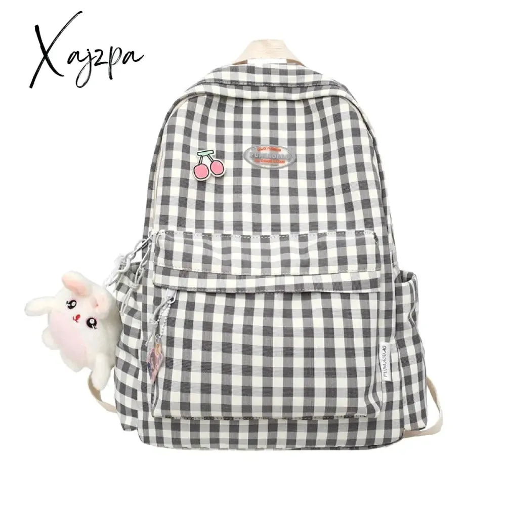 Xajzpa - Fashion Lady Cute Lattice Backpack Women Kawaii Laptop New Bag Female College Plaid Backpack Girl Cool Travel Student Bag Trendy