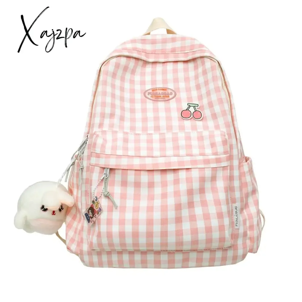 Xajzpa - Fashion Lady Cute Lattice Backpack Women Kawaii Laptop New Bag Female College Plaid Backpack Girl Cool Travel Student Bag Trendy