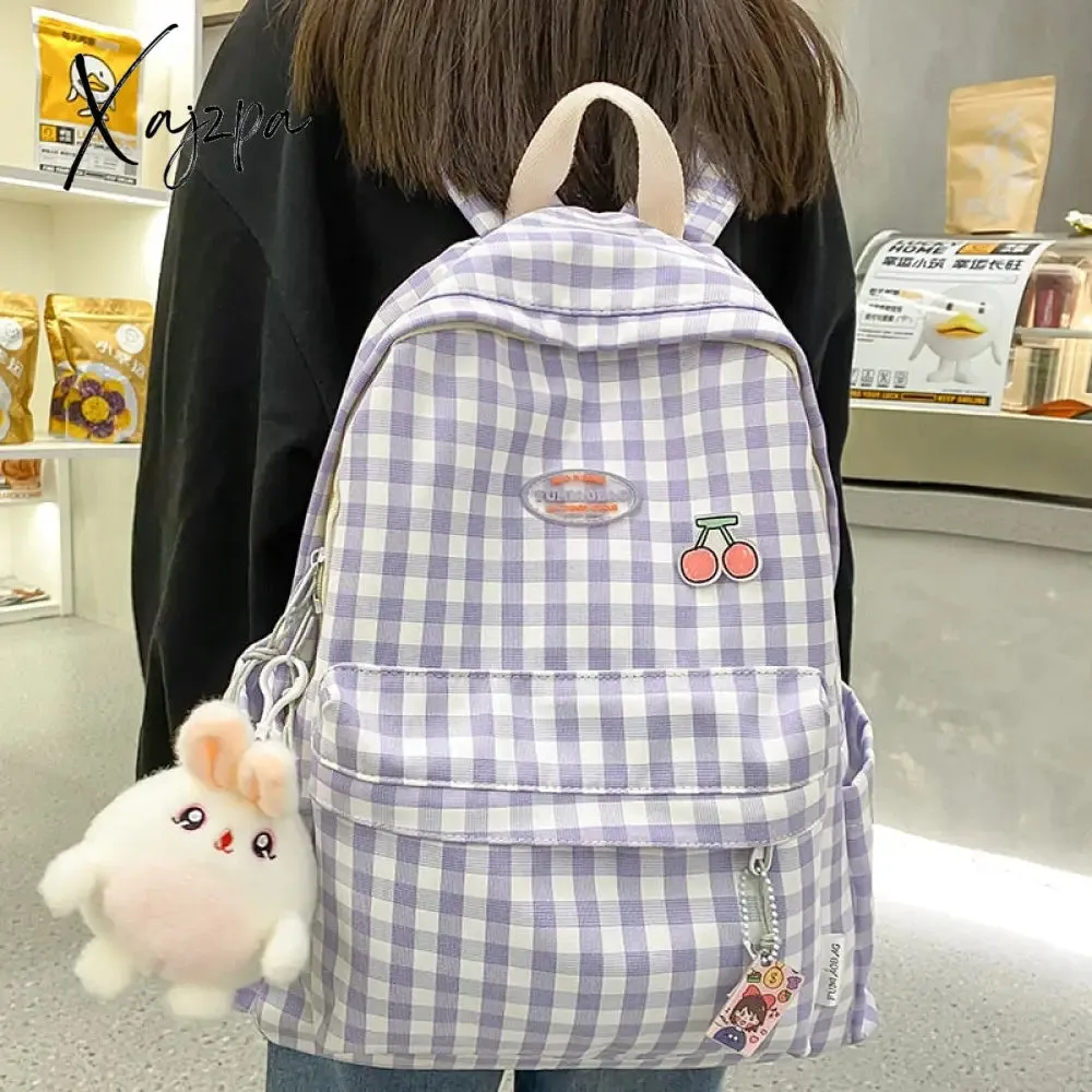 Xajzpa - Fashion Lady Cute Lattice Backpack Women Kawaii Laptop New Bag Female College Plaid Backpack Girl Cool Travel Student Bag Trendy